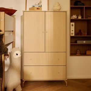 Schrank 2 Türen und 2 Schubladen Rillen mit Fuß SAGA Flexa oat light grey