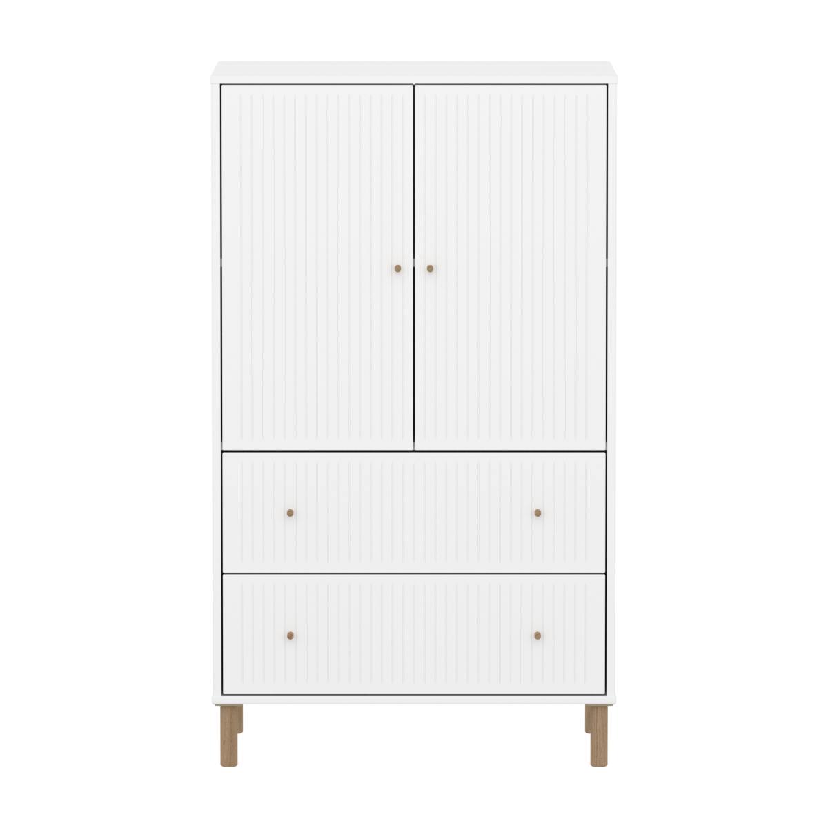 Schrank 2 Türen und 2 Schubladen Rillen mit Fuß SAGA Flexa weiß Eiche