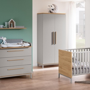 Schrank 2T, 2 Ports, 1 Mittelwand, 2 schmale Kleiderstangen, 5 schmale Regalböden BENNE Paidi Eiche Montana Schiefergrau