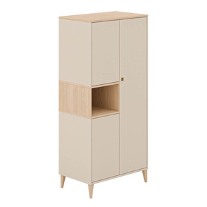 Schrank 3T, 1 lange Tür, 2 kurze Türen, 1 offenes Fach, 1 Mittelwand, 3 schmale Einlegeböden, 2 schmale Kleiderstangen MILA & BEN Paidi Beige cashmere / skandinavisches Holz