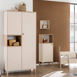 Schrank 3T, 1 lange Tür, 2 kurze Türen, 1 offenes Fach, 1 Mittelwand, 3 schmale Einlegeböden, 2 schmale Kleiderstangen MILA & BEN Paidi Beige cashmere / skandinavisches Holz