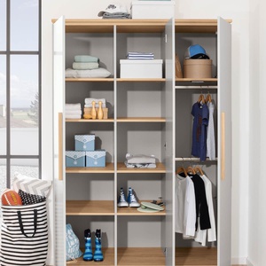 Schrank 3T 3 Pforten, 2 Zwischenböden, 9 Etagen, 2 schmale Kleiderstangen, BENNE Paidi Eiche Montana schiefergrau