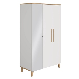 Schrank 3T Spiegel links, 3 Ports, 1 Mittelwand, 4 schmale Regalböden, 2 breite Regalböden, 2 breite Kleiderstangen OSCAR Paidi Eiche Nebraska / Weiß