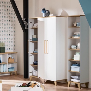 Schrank 3T Spiegel rechts, 3 Ports, 1 Mittelwand, 4 schmale Regalböden, 2 breite Regalböden, 2 breite Kleiderstangen OSCAR Paidi Eiche Nebraska / Weiß