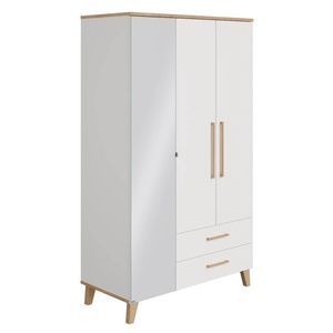 Schrank 3T2S Spiegel links, 3 Türen, 2 Schubladen, 1 Mittelseite, 4 schmale Einlegeböden, 1 breiter Einlegeboden, 1 breite Kleiderstange OSCAR Paidi Eiche Nebraska / weiß