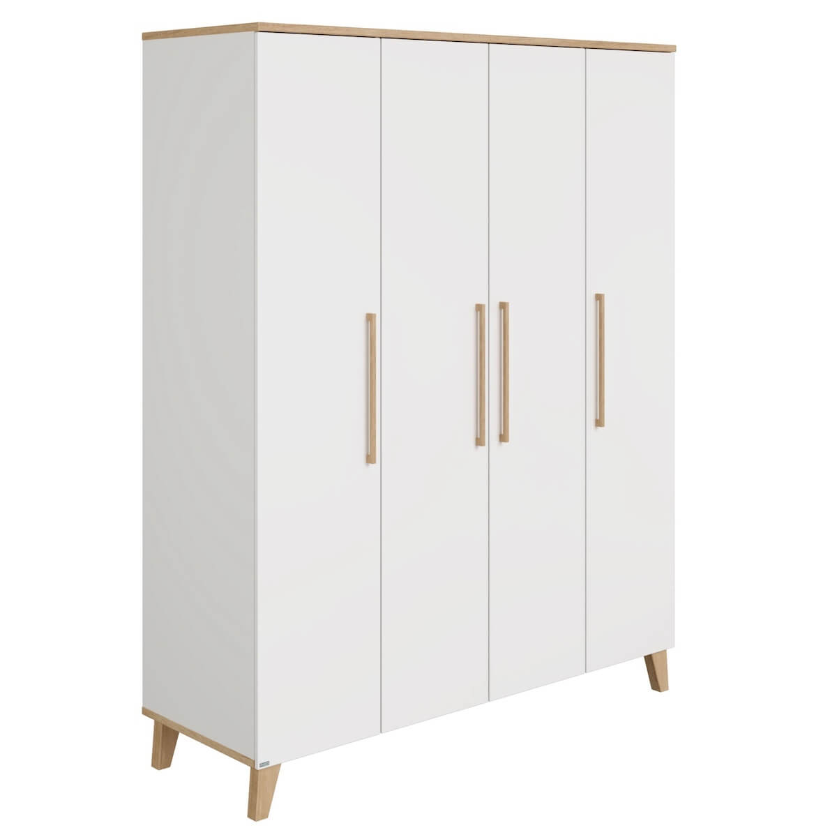 Schrank 4T ohne Spiegel, 4 Türen, 2 Zwischenwände, 8 schmale Einlegeböden, 2 breite Einlegeböden, 2 breite Kleiderstangen OSCAR Paidi Eiche Nebraska / weiß