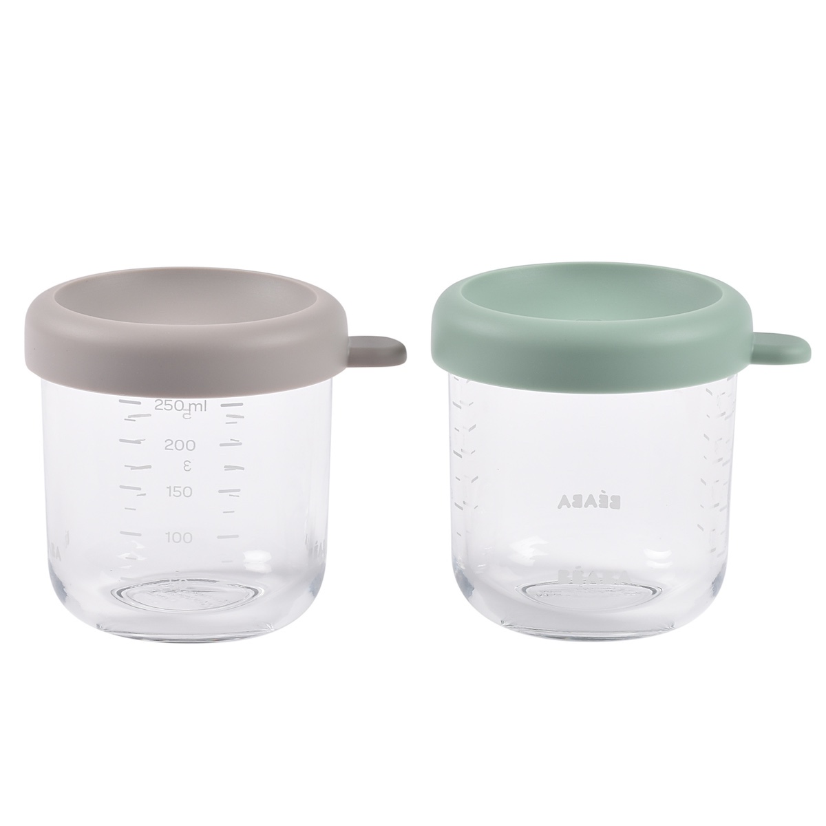 Set aus 2 Gläsern 250ml Beaba grau grün