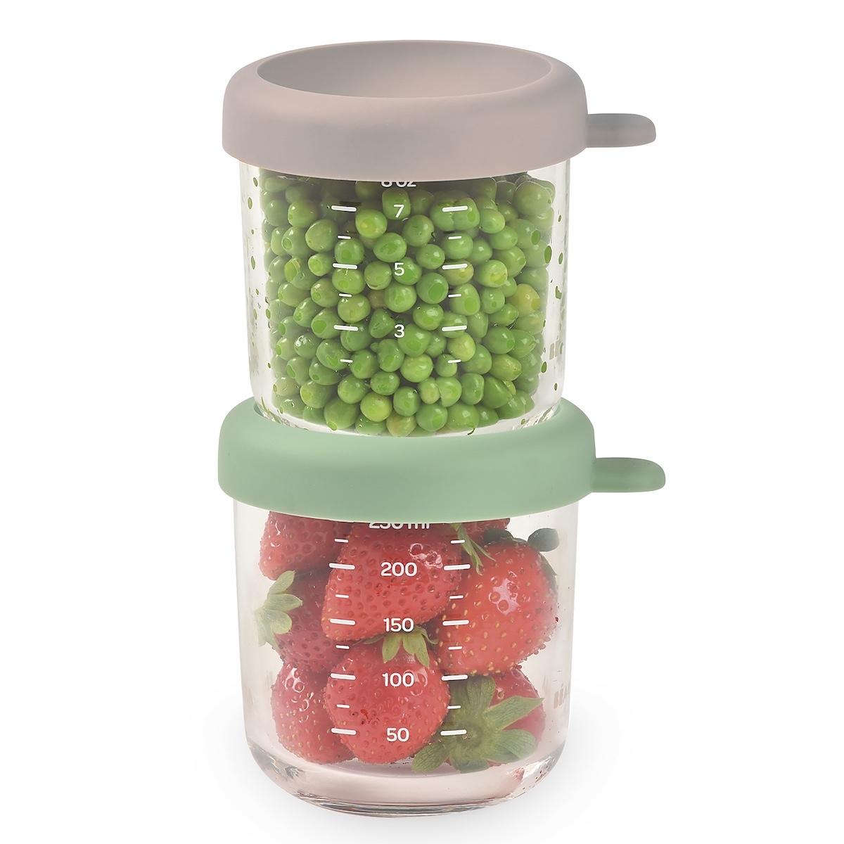 Set aus 2 Gläsern 250ml Beaba grau grün