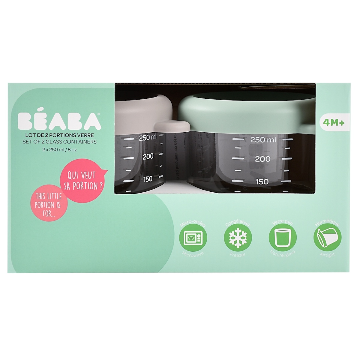 Set aus 2 Gläsern 250ml Beaba grau grün