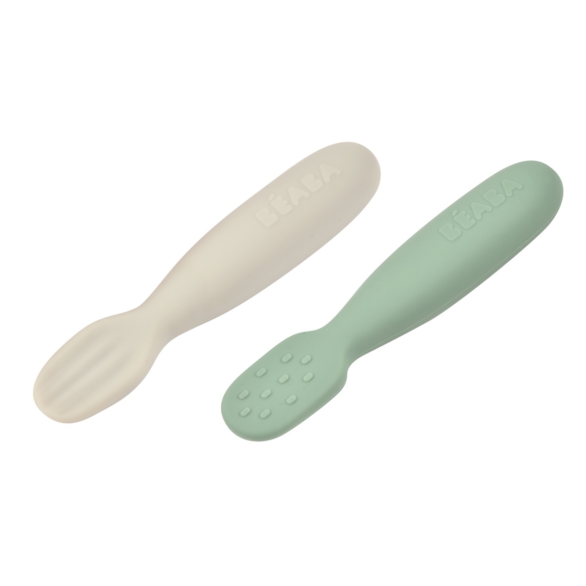 Set aus 2 Silikon-Pre-Löffeln Beaba grün-grau