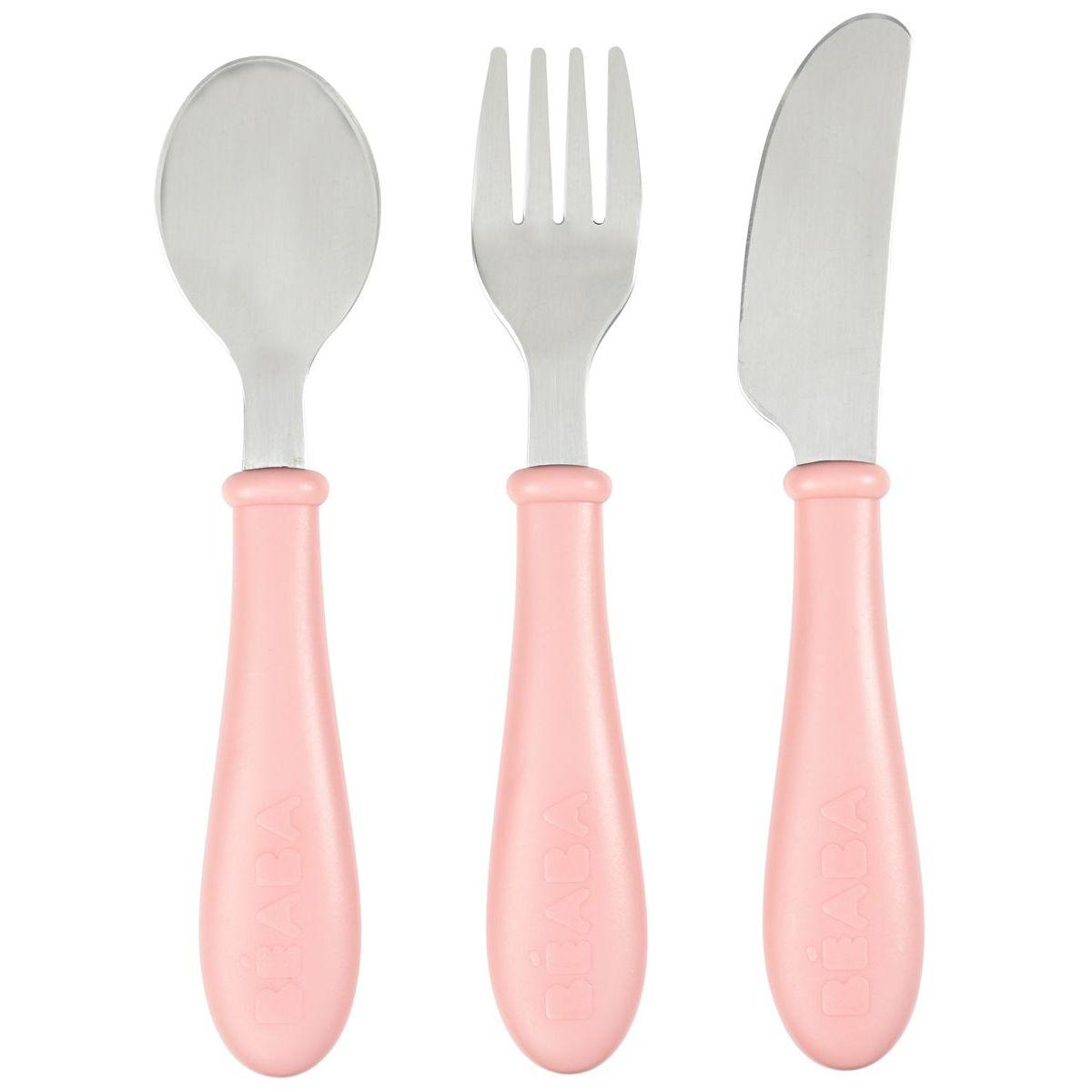 Set de 3 couverts inox vieux rose