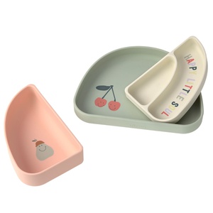 Silikon Section Dish Set 3pcs Happy Fruits Cherry Laessig