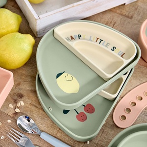 Silikon Section Dish Set 3pcs Happy Fruits Cherry Laessig