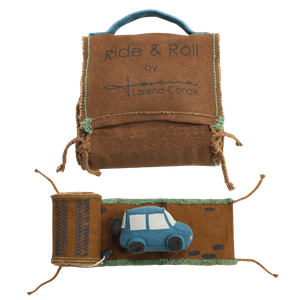 Soft toy Ride & Roll Safari Jeep: 
12 x 20 x 14 cm
Road: 
20 x 400 cm Lorena Canals