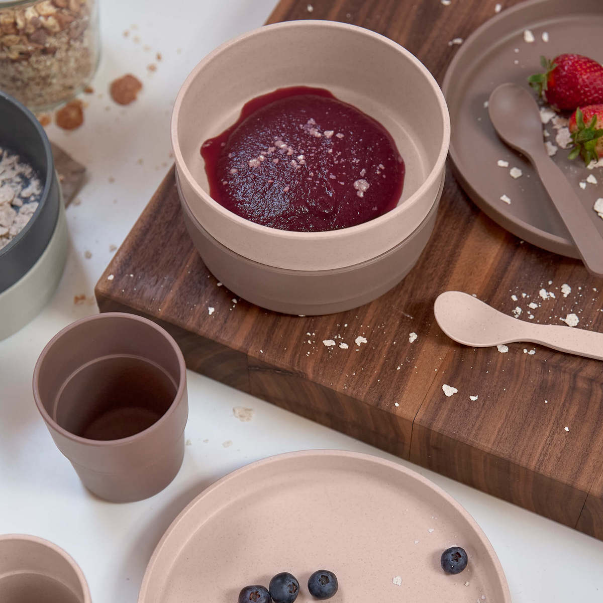 Spoon Set 4 pcs PP-Cellulose Uni powder pink Laessig