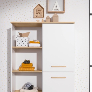 Standregal, 2 Ports rechts 4 offene Fächer, OSCAR Paidi Eiche Nebraska / weiß