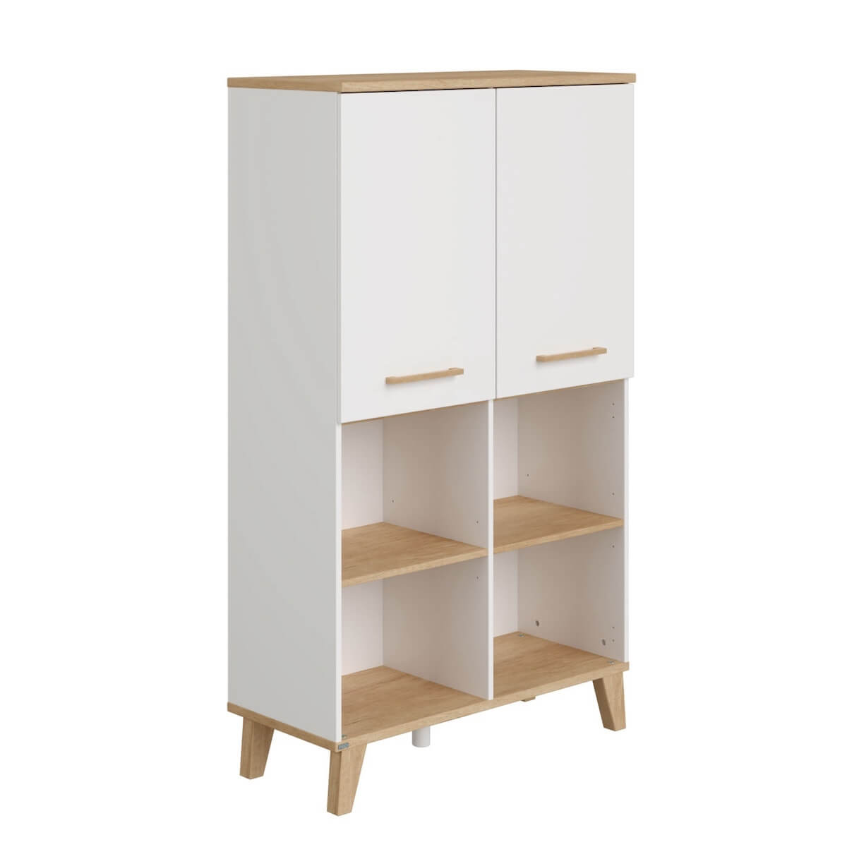 Standregal, 2 Türen oben, 4 offene Fächer OSCAR Paidi Eiche Nebraska / weiß