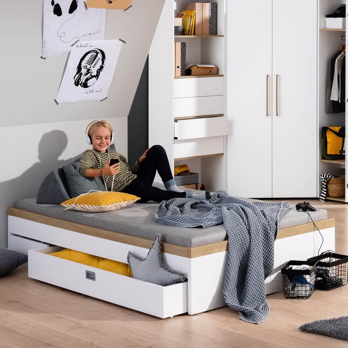 Studioliege 120 x 200 cm ohne Matratze und ohne Lattenrost OSCAR Paidi Eiche Nebraska / weiß