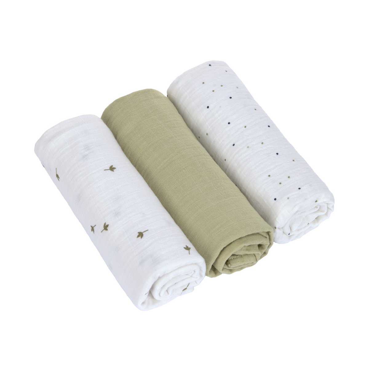 Swaddle & Burp Blanket L 3tlg. 85x85cm GOTS Leave olive