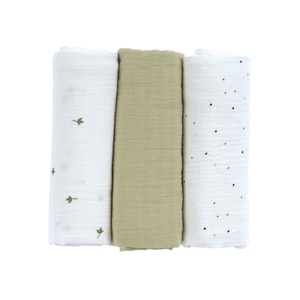 Swaddle & Burp Blanket L 3tlg. 85x85cm GOTS Leave olive