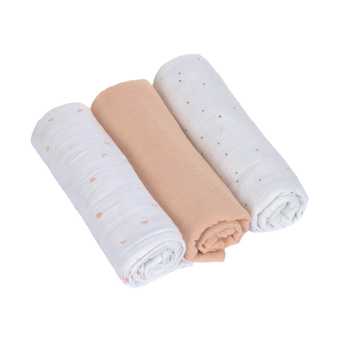 Swaddle & Burp Blanket L 3tlg. 85x85cm GOTS Moon peach