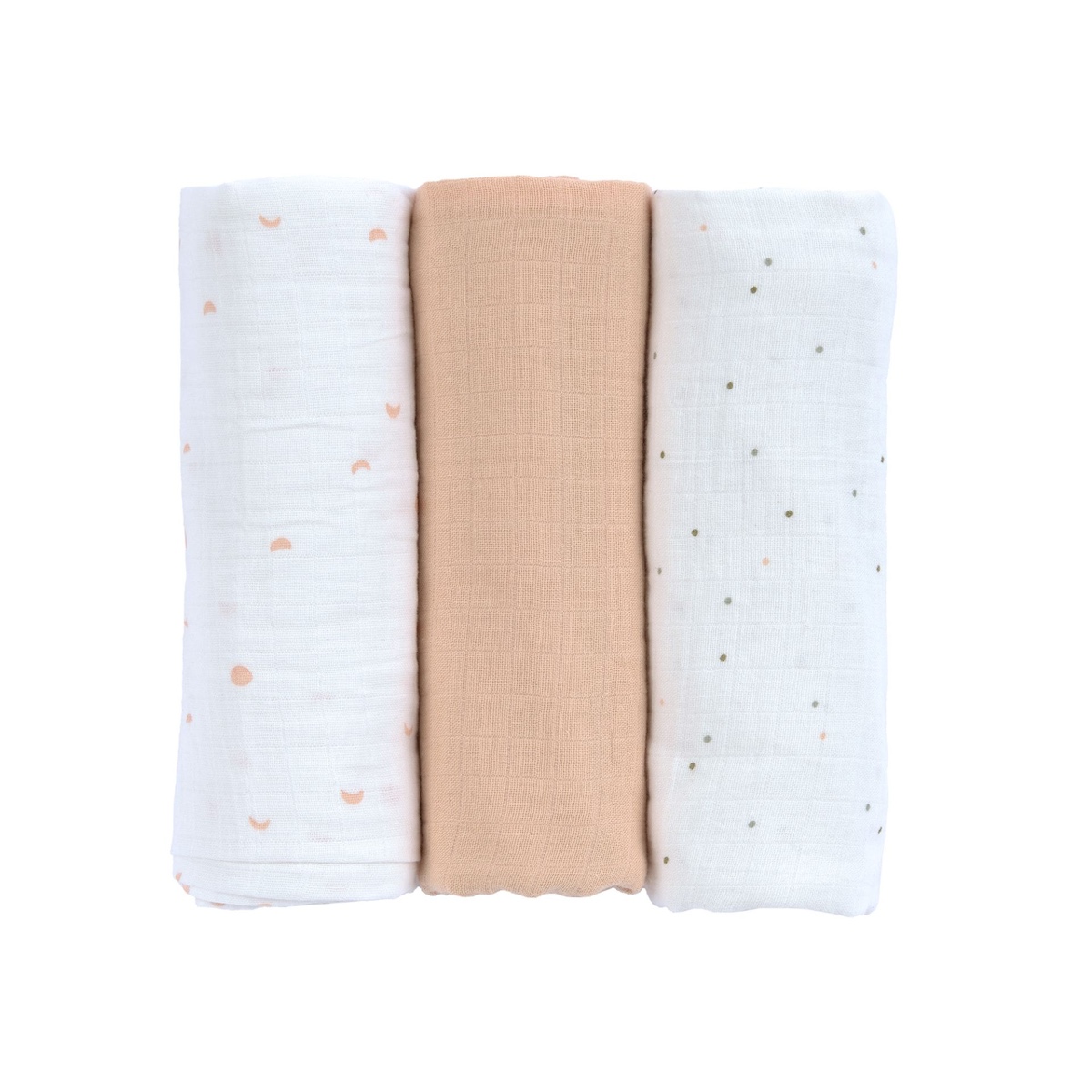 Swaddle & Burp Blanket L 3tlg. 85x85cm GOTS Moon peach
