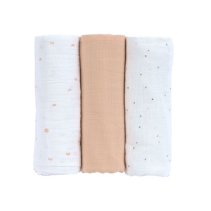 Swaddle & Burp Blanket L 3tlg. 85x85cm GOTS Moon peach