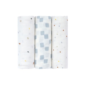 Swaddle & Burp Blanket L GOTS Happy Fruits blau 3tlg. 85x85cm Laessig