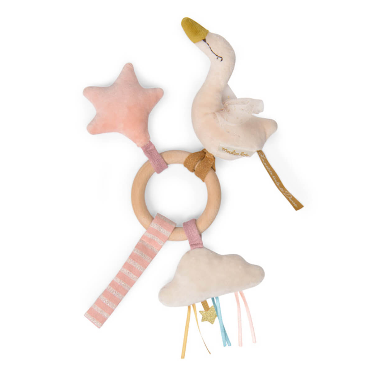 Swan wooden ring rattle La Petite Ecole de Danse Moulin Roty