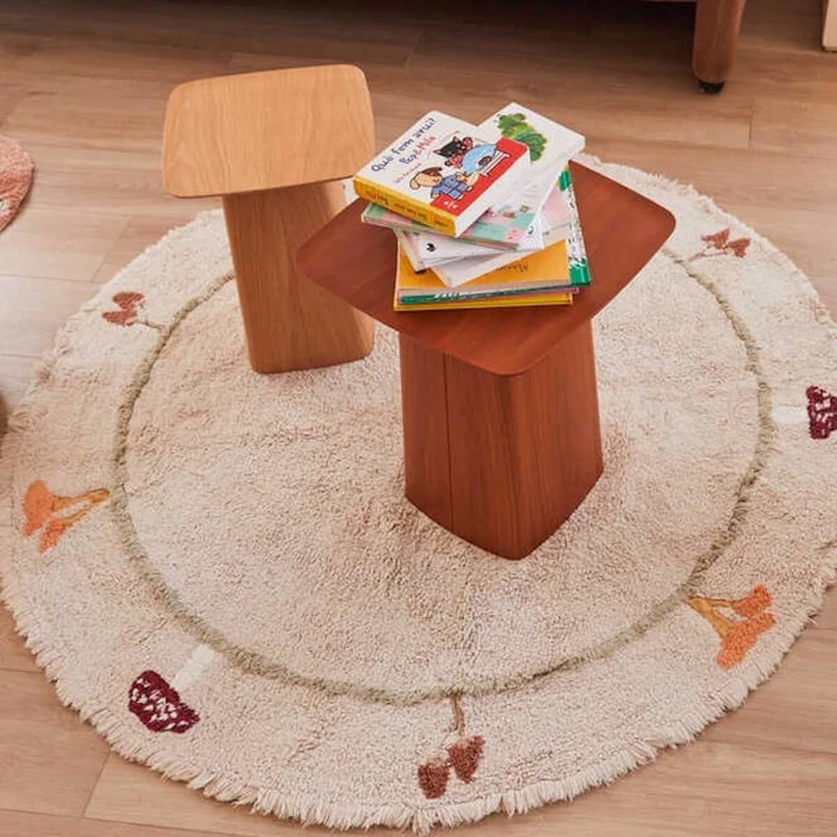 Teppich rund Ø140cm HÜHNE Lorena Canals Natural Olive Honey Ivory Burgundy Toffee