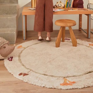 Teppich rund Ø140cm HÜHNE Lorena Canals Natural Olive Honey Ivory Burgundy Toffee