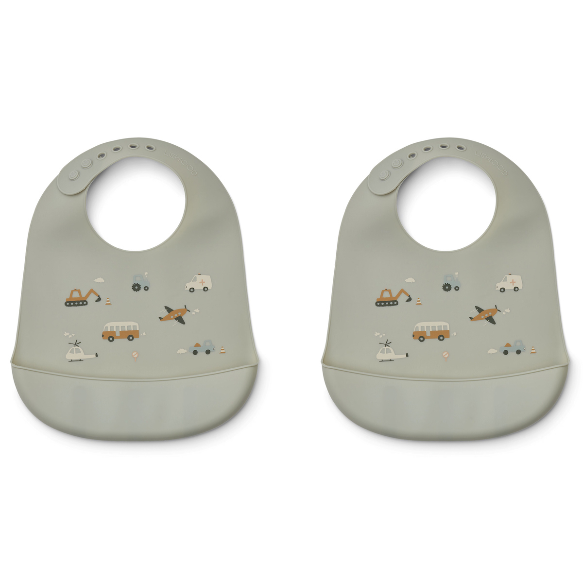 Tilda Silikon Lätzchen 2er-Pack Einheitsgröße Liewood Fahrzeuge-taubenblau mix NOOS