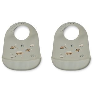 Tilda Silikon Lätzchen 2er-Pack Einheitsgröße Liewood Fahrzeuge-taubenblau mix NOOS