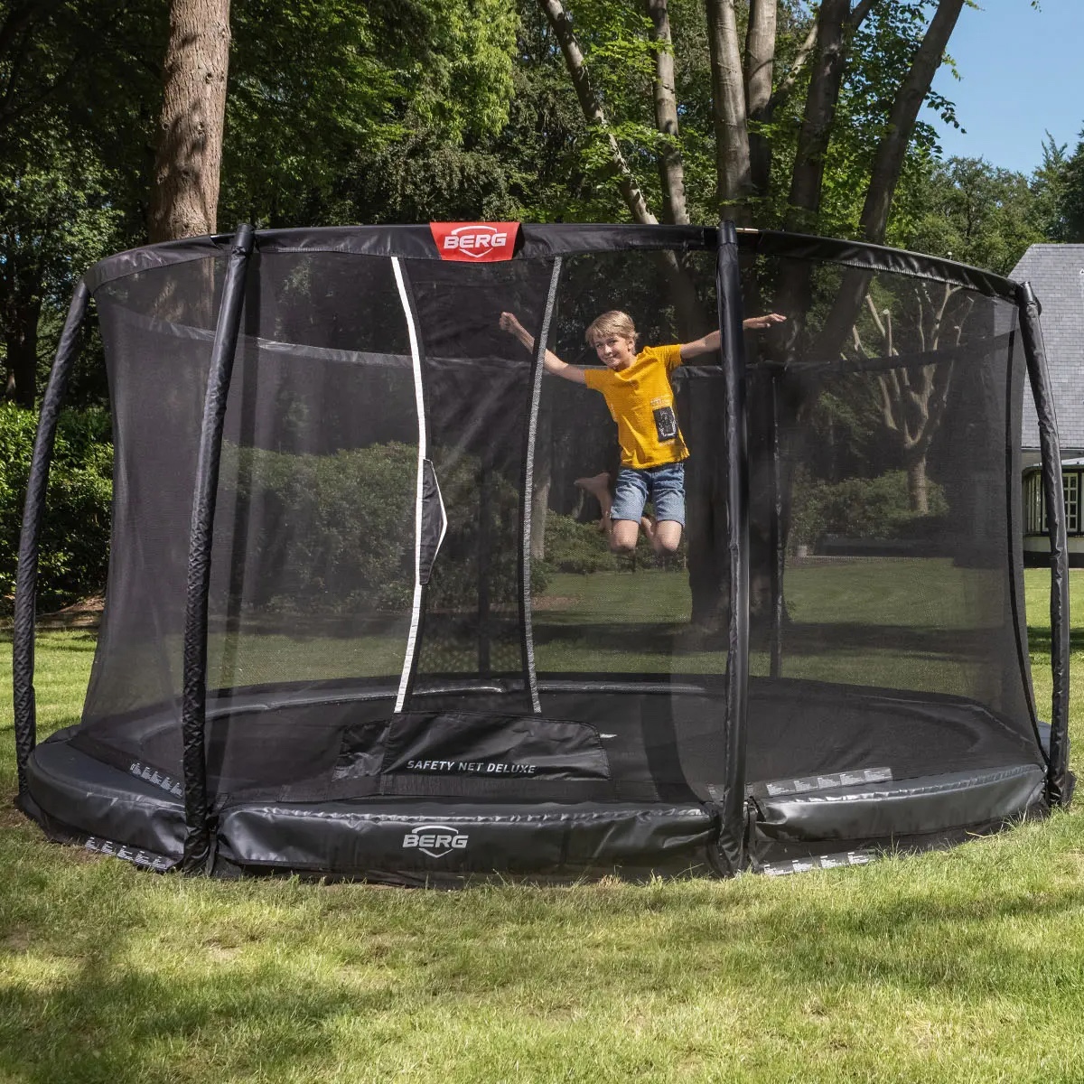 Trampolin InGround 430cm CHAMPION + Safety Net Deluxe XL Berg grey