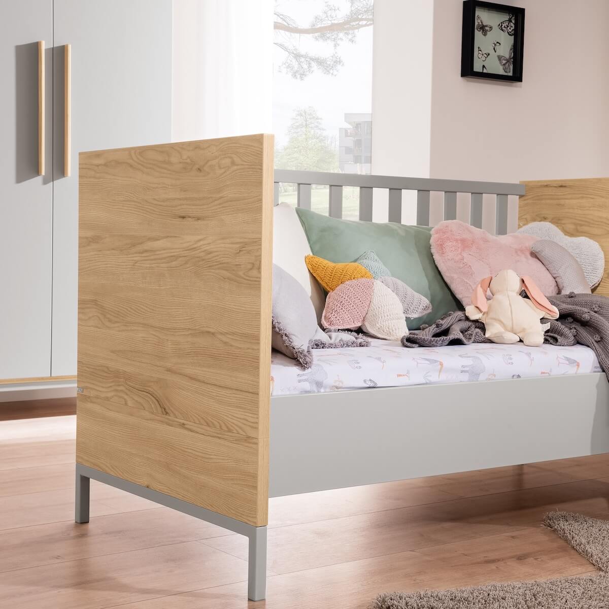 Umbauseiten (2 Stück) kieselgrau für den Umbau eines Babybetts in ein Kindersofa Hochbett oder Juniorbett BENNE Paidi Manhattan-Grau