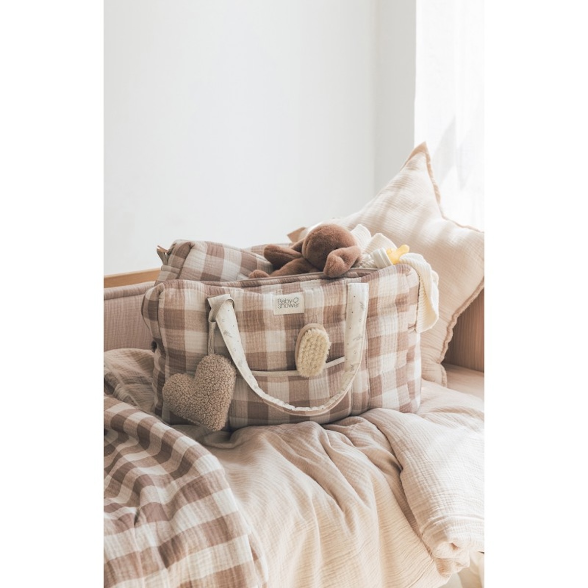 Umstandstasche CAMILA Babyshower Vichykaramell