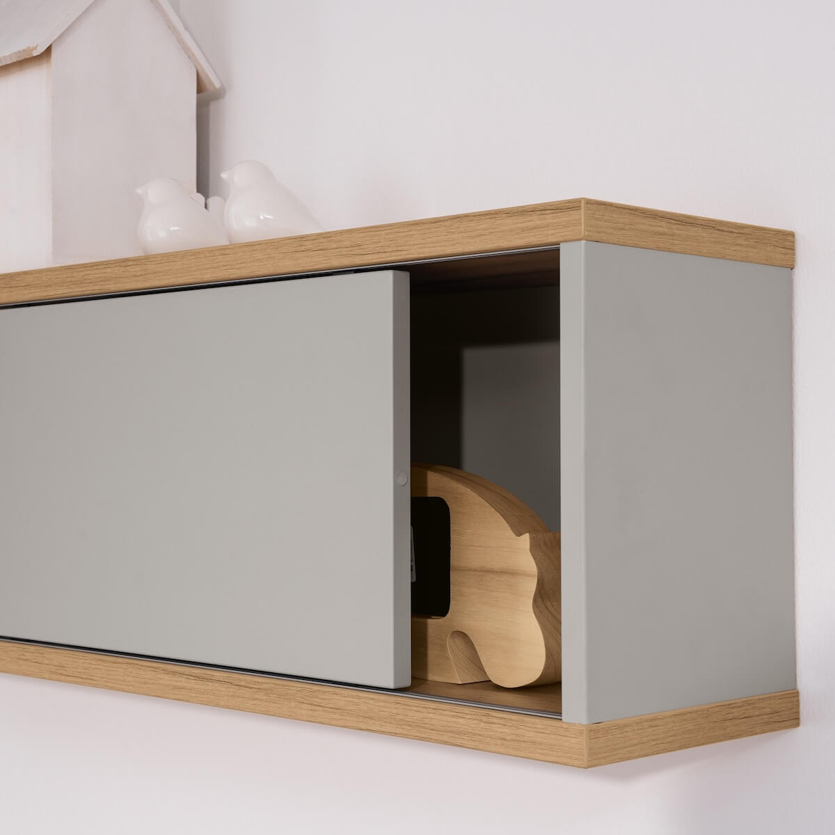 Wandregal 1 Schiebetür, 1 Mittelwand, 1 Regal (kann links oder rechts montiert werden) BENNE Paidi Eiche Montana Schiefergrau