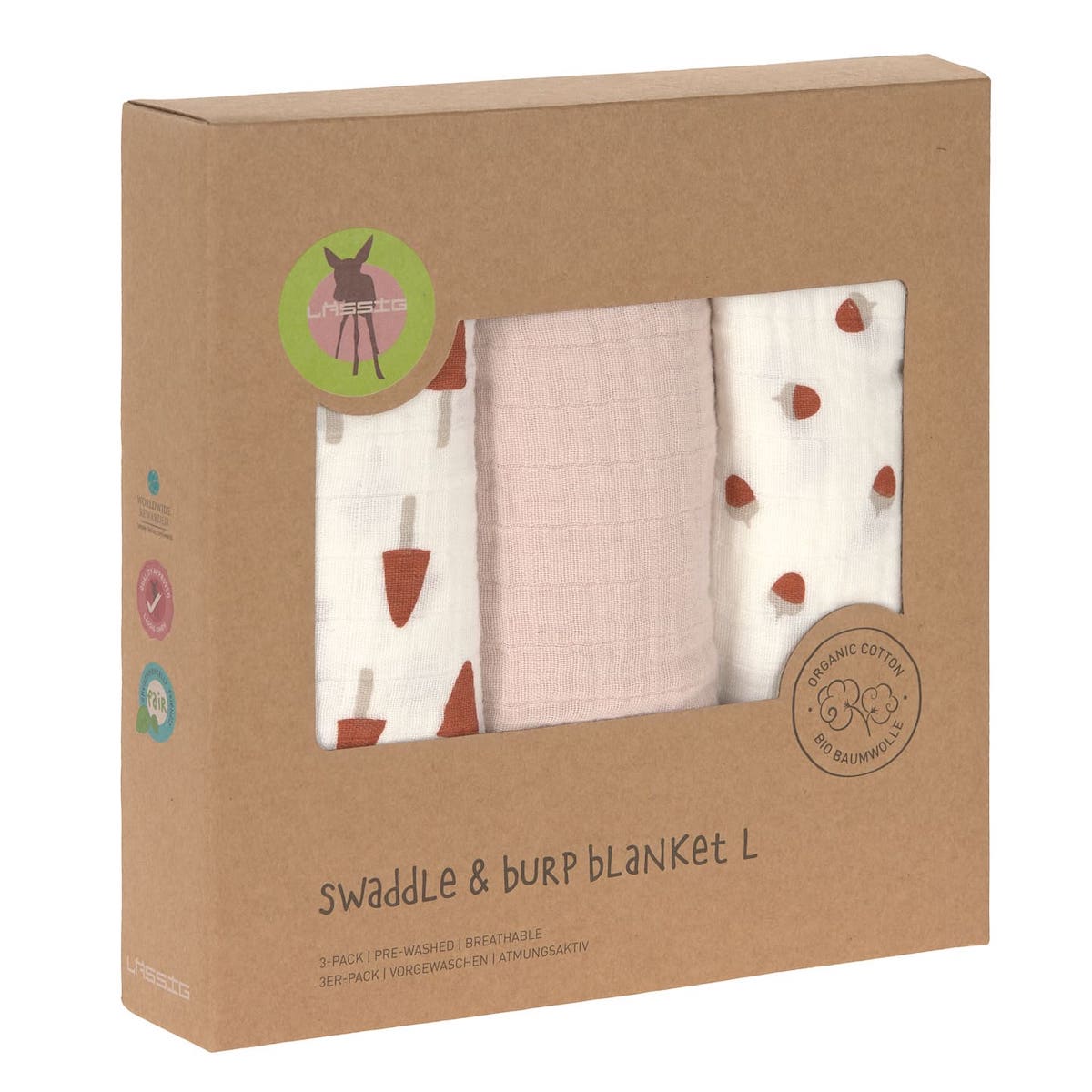 Wickel- und Spucktuch L Little Forest puderrosa 85 x 85 Laessig