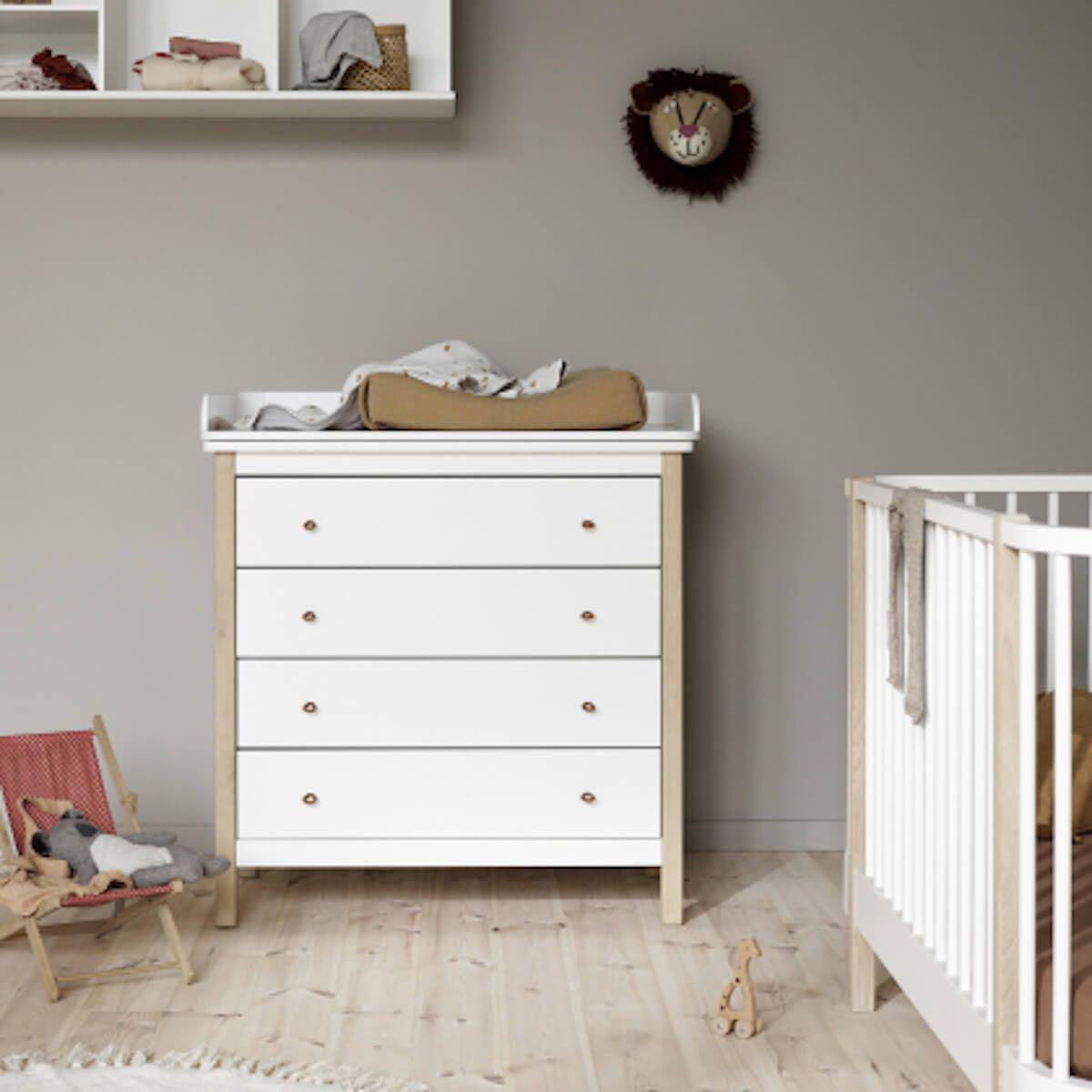 Wickelaufsatz Kommode 4 Schubladen WOOD Oliver Furniture weiß