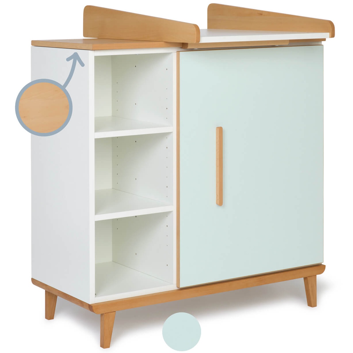 Wickelkommode 1 Tür 3 Nischen NADO Retro Buche mint