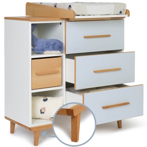 Wickelkommode 3 Schubladen 3 Nischen NADO Retro Buche sky blue