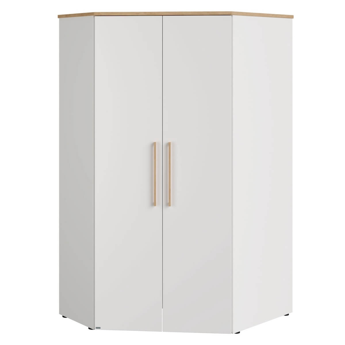 Winkelschrank 2T, 2 Ports, 4 Etagen, 2 große Etagen, 2 große Kleiderstangen, kann mit der rechten oder der linken Kante gebaut werden. OSCAR Paidi Eiche Nebraska / weiß