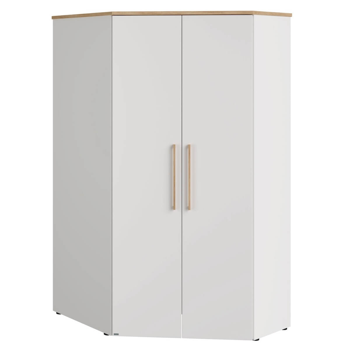 Winkelschrank 2T, 2 Ports, 4 Etagen, 2 große Etagen, 2 große Kleiderstangen, kann mit der rechten oder der linken Kante gebaut werden. OSCAR Paidi Eiche Nebraska / weiß